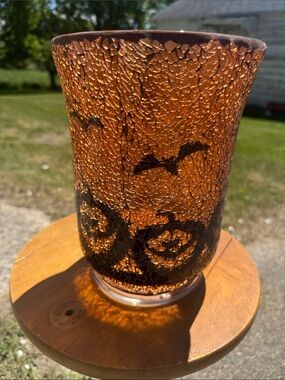 Yankee Candle Amber Crackle Glass Holder with Black Bat Silhouettes